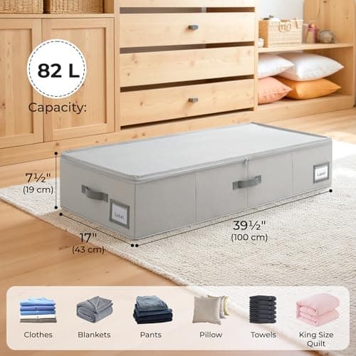 GRANNY SAYS 7.5" Foldable Underbed Storage Box with Lid, 82L Large Under Bed Storage Containers with Reinforced Bottom for Comforters & Blankets, High Capacity Seasonal Bedding Organizer, 2 Pack,Grey - Thumbnail 4