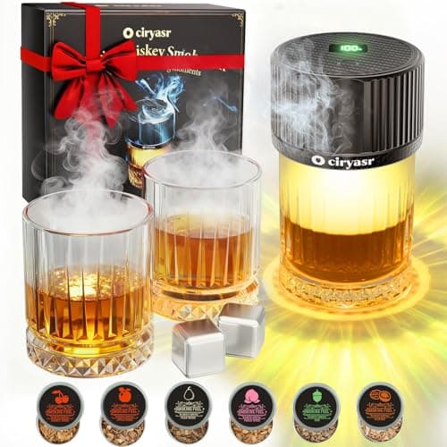 Electric Whiskey Smoker Gift Kit with 2 Glasses & Reusable Ice Cubes, Rechargeable Cocktail Smoker Kit with 6 Wood Chips, Old Fashioned Whiskey Accessories, Bourbon Gifts for Men, Dad, Husband - Image 1