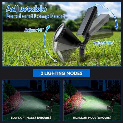 KEV 800 Lumens Solar Spot Lights Outdoor,18 LEDs Solar Flood Lights with 2 Modes &Adjustable &IPX65 Waterproof,Solar Spotlight for Driveway/Backyard/Patio Landscape/Tree/Garage(Cool White, 4 Pack) - Thumbnail 4