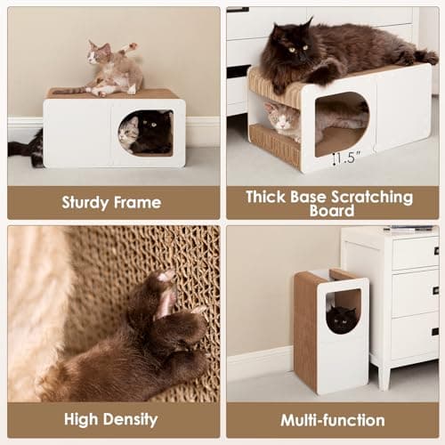 EHEYCIGA Cardboard Cat Scratcher House, 23-Inch Corrugated Cat Scratcher for Indoor Cats, Extra Large Scratching Board Pad, White - Thumbnail 5