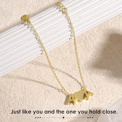 Turandoss 2 Initial Bracelets for Women Trendy – Personalized Heart Two Initial CN Charm, Dainty14K-Gold-Plated Layered Jewelry, Birthday Gifts for Women - Thumbnail 5