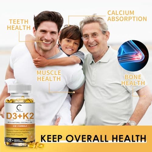 Vitamin D3 K2 Supplement with Vitamin D3 5000 IU, 200 mcg Vitamin K2 MK-7 & Natural Coconut Oil, Plant Based 2-1 Formula for Bone, Teeth, Muscle and Immune Health Support,120 Softgel Capsules - Thumbnail 6