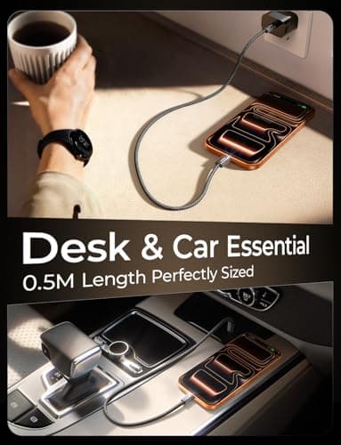 LISEN 240W Short USB C Cable, USB C to USB C Cable for iPhone 17 16 15 Pro Max iPad MacBook Pro Samsung S25 PS/2 Cable, 1.6FT/2 Pack/Black - Thumbnail 2