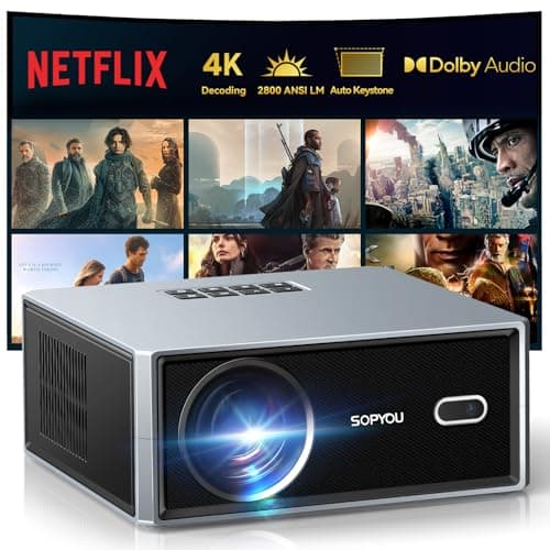 [Built-in Apps] Smart Projector with WiFi and Bluetooth, SOPYOU Outdoor Movie Projector 4K Decodes Max 450", Electric Focus & Auto Keystone, Built-in Netflix/YouTube/Prime Video - Image 1