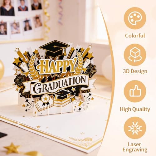 FaCraft Graduation Card Pop Up 2026 - Handmade Premium Black & Gold Foil Congrats Grad Card with Writing Insert, Blank Insert, Envelope, 8x6 Graduation Greeting Cards Gifts for High School College - Thumbnail 5