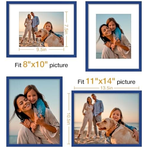 Vittanly 11x14 Picture Frames Set of 4, Display Pictures 8x10 with Mat or 11x14 without Mat, Gallery Wall Frame Set for Wall or Tabletop, Engineered Wood with Shatter Resistant Plexiglass, Royal Blue - Thumbnail 5