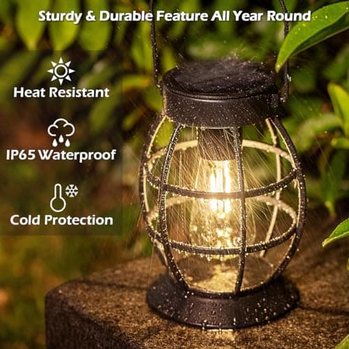 LeiDrail Solar Lantern Outdoor Hanging Solar Lights Metal LED Waterproof Christmas Lanterns Solar Powered Landscape Decor for Table Garden Yard Patio Pathway Porch 2 Pack - Thumbnail 4