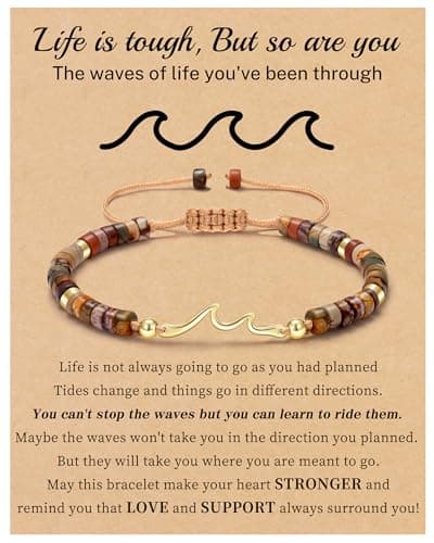Sistble Wave Bracelet Inspirational Gifts for Women, Encouragement Gifts for Women Natural Stone Beaded Bracelets Birthday Gift Ideas Wave Jewelry Life Is Tough Cheer Up Gift - Image 1