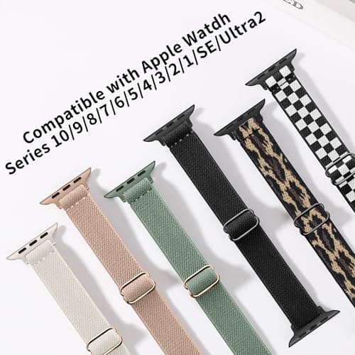 6 Pack Slim Stretchy Bands Compatible with Apple Watch Band 40mm 41mm 42mm 38mm 44mm 45mm 46mm 49mm Women Men, Soft Fashion Nylon Braided Elastic Strap for iWatch Series 11 10 SE 9 8 7 6 5 4 3 2 1 Ultra 2 (6p01, 42MM(Series 3)/44MM/45MM/46MM/49MM) - Thumbnail 4