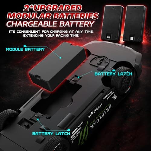 LFOLUSU Remote Control RC Drift Car 1:16 Scale 4WD RC Car with LED Lights 2.4GHz 30km/h RTR High Speed Racing Sport Toy for Adults Boys Girls Kids Gift 2Pcs Rechargeable Battery (A-Black) - Thumbnail 4