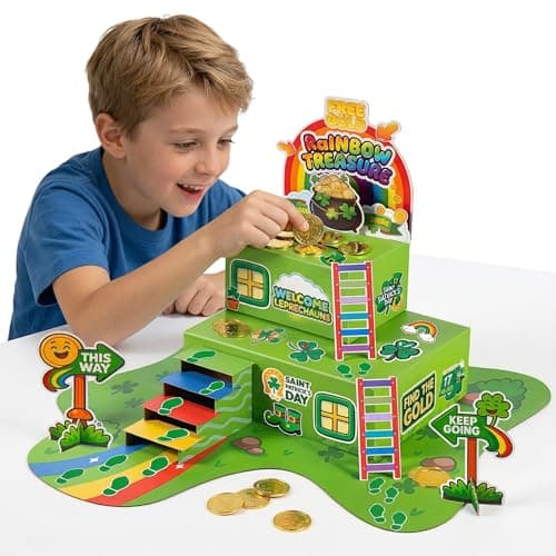 LEKSON St. Patrick’s Day Leprechaun Trap Craft Kit for Kids, Rainbow Treasure DIY Decoration Scene with Path, Signs & Accessories, Classroom & Holiday Activity Set - Image 1