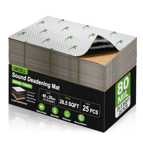 uxcell 25pcs 80mil 26.5sqft Sound Deadener Heat Insulation Mat Butyl Pad Damping Self Adhesive Deadening Material for Car Door Roof Floor Sound Barrier