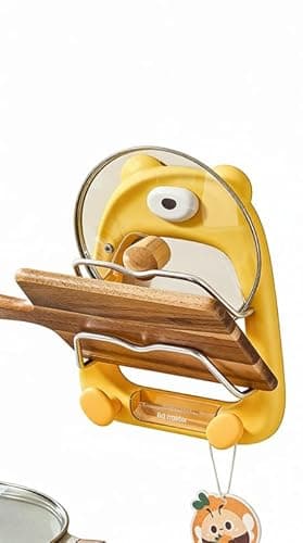 Kitchen Pot Lid Organizer, Drill-Free Suction Cup Rack with Anti-Slip U-Shaped Grooves, Multi-Purpose Double-Layer Storage for Pot Lids Cutting Boards Sponges, Removable Drip Tray, 10kg/22lbs Load - Image 1