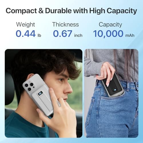 pangootek Magnetic Portable Charger, 10000mAh Wireless Power Bank with Stand and USB C in/Out LED Display, Battery Pack for iPhone 16/15/14/13/12/Pro/Mini/Pro Max - Thumbnail 4