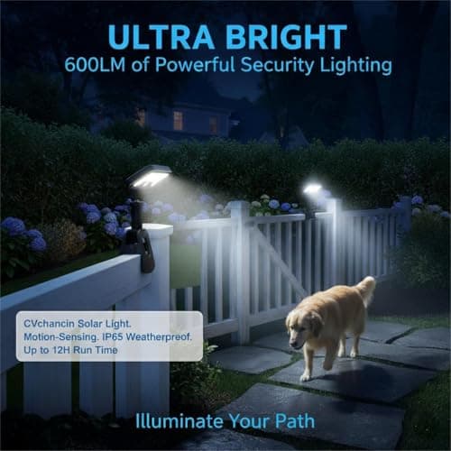 CVchancin Solar Lights Outdoor, Motion Sensor Clip On Lights for Fence Gutter, 92 LED 600LM IP65 Waterproof Security Lights, Solar Powered Motion Activated Light for Deck Patio Yard (2) - Thumbnail 5