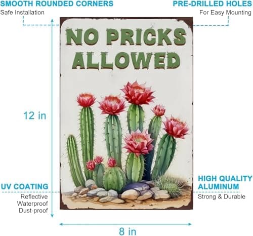 Carastora Funny Cactus Tin Sign – Vintage Succulent Wall Decor for Home, Kitchen, Garden or Greenhouse, Retro Metal Plaque for Plant Lovers, 8x12 Inch - Thumbnail 6
