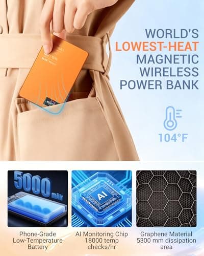 Portable Charger for Apple Watch & iPhone 17/16/15/14, 5000mAh 15W Fast Wireless Magnetic Power Bank with Built-in USB-C Cable, Ultra Slim 3-in-1 Mag-Safe Battery Pack with Smart LCD Display, Orange - Thumbnail 4
