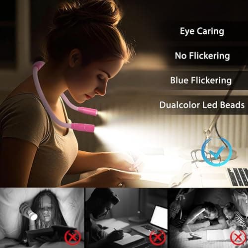 Lightweight Wearable Neck Lamp for Night Reading & Travel, Pink - Thumbnail 4