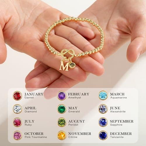 Turandoss Birthday Gifts for Women - February Purple Created Amethyst Birthstone Letter N Bracelet 14K Gold Plated Dainty Knot Initial Bracelets Jewelry Birthday Gifts for Wife Girlfriend - Thumbnail 6