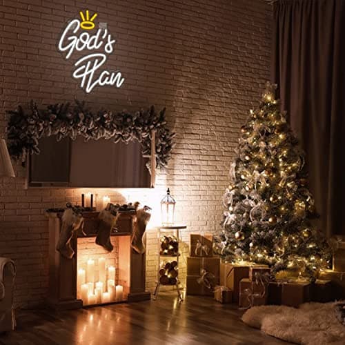 WLHOPE God's Plan Neon Sign White Led Neon Signs for Wall Decor, God Neon Signs USB Powered Letter Neon Light Signs for Bedroom Living Room Home Bar Wedding Party Decoration - Thumbnail 3