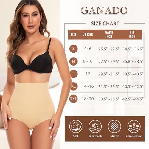 Ganado Tummy Control Shapewear Underwear for Women High Waisted Shaping Panties Compression Body Shaper Panty Girdle Briefs(#1 Beige has bones Large) - Thumbnail 5
