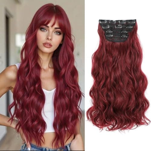 MEZIRU Thick Hairpieces Long Wavy Natural Synthetic Clip in Hair Extensions 4Pcs 20 Inches Synthetic Fiber Clip in for Women Full Head Synthetic Extensions (Red) - Image 1