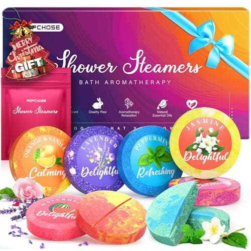 POPCHOSE Shower Steamers Aromatherapy, Valentines Day Gifts for Him, Her, Mom, Daughter, Wife, Birthday Gifts for Women - 8 Scented Shower Tablets with Gift Packaging, Self Care & Relaxation Home Spa - Image 1