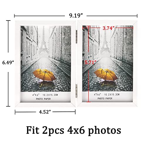 ORIVAN 4x6 Double Picture Frames Hinged Folding Photo Frames Vertical Stand Frames (White) - Thumbnail 2