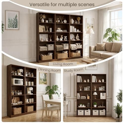 VAFHYLLIS Bookshelf, 5 Cube Storage Organizer Bookshelves Bookcases, Floor Freestanding 5 Tiers Open Storage Shelves 71 Inches Tall Bookcase Furniture for Home Office, Living Room, Walnut Color - Thumbnail 4