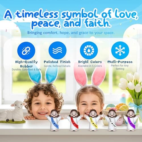 VINETEN 50 Pcs Little Jesus Figures – Multicolor “Jesus Loves You”Baby Jesus Figure Mini for Easter Egg Stuffers, Christmas Party Favors, Religious Celebrations (Lively Colors) - Thumbnail 2