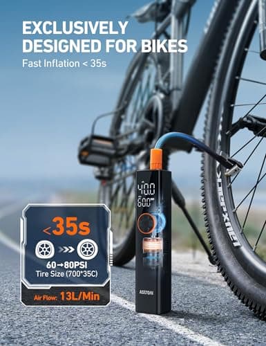 AstroAI L8 Portable Bike Pump, Bicycle Tire Inflator with Pressure Gauge, 150 PSI High Voltage Motor for Electric Mini Air Pump with Presta, Schrader, and Dunlop Valve for Road, Mountain, and E-Bike - Thumbnail 3