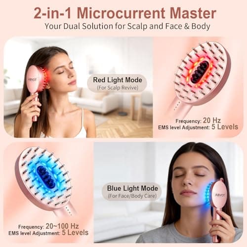ABVOT 3-in-1 Electric Scalp Massager with Hair Oil Applicator, Red & Blue Light Modes, Vibrating Massage Tool for Scalp/Face/Body Relaxation, Portable Scalp Massager Brush for Travel (Rose Gold) - Thumbnail 2