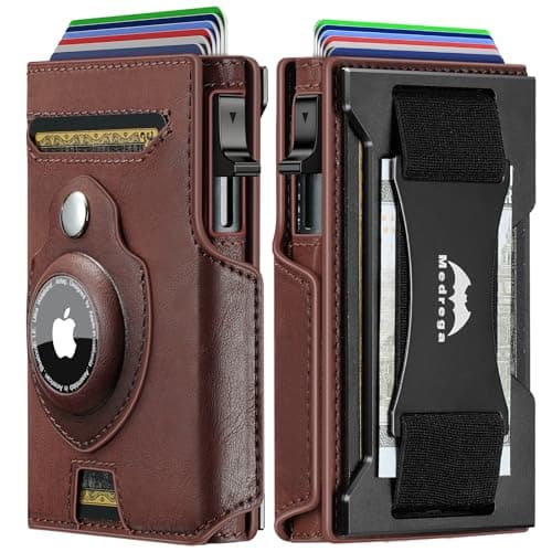 Medrega Smart Apple Air tag Wallet: RFID Leather Pop up Card Wallet with Airtag Holder - Gift for Man Husband at Anniversay Brithday - Image 1