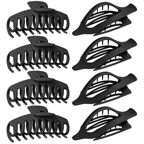 GIRLOLIIAR Flat Hair Claw Clips: 8 Pack 4.3 Inch Neutral Black Matte French Concord & Large Round Clip Set for Women with Thick/Thin Hair, Non-Slip Extra Hold Jaw Clips for Lay Down/Drive/Daily Use - Image 1