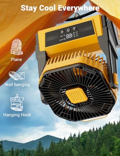 KopBeau Portable Camping Fan with Lights, 20000mAh Rechargeable Battery Operated Fan, Battery Powered Outdoor Beach Tent with 3 Speeds & Hook, Personal USB Table for Camping Accessories - Thumbnail 6