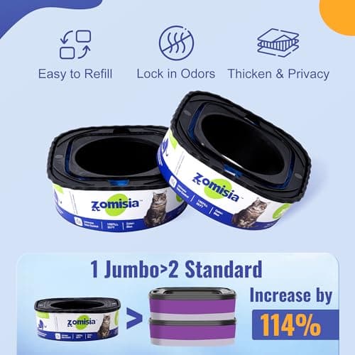 ZOMISIA 4 Pack Cat Litter Refill Bags, Non-See-Through Jumbo 120FT Cartridge Refill Total Up to Over 16 Months Per Cat for Odor Control, Compatible with Genie Standard, Plus, Style, Design - Thumbnail 3