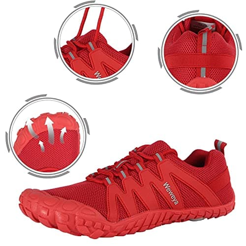 Weweya Breathable Women's Minimalist Barefoot Trail Running Shoes Comfortable Tennis Sneakers Red US Size 5 - Thumbnail 2