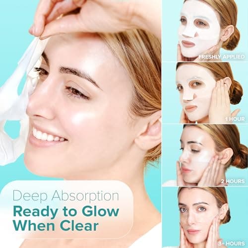 Ebanel Bio Collagen Face Mask, 4-Pack Hydrating Face Masks with 7 Peptides, Hyaluronic Acid, Niacinamide, Centella, Rose Water, Ceramide, and B5, Glass Skin Tightening and Lifting Korean Sheet Masks - Thumbnail 3