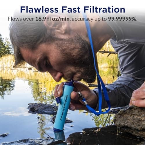 Membrane Solutions Personal Water Filter, Survival Filtration Straw Portable Gear, Emergency Preparedness, Supply for Drinking Hiking Camping Travel Hunting Fishing Team Family Outing (Blue, 2 Pack) - Thumbnail 4