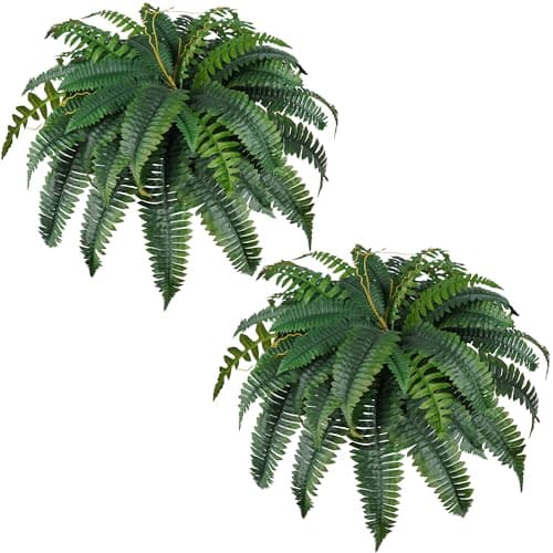 Der Rose 45" Fake Ferns Set of 2 Artificial Boston Ferns Bush Plants with 60 Fronds for Outdoor Home Garden Porch Decor - Image 1