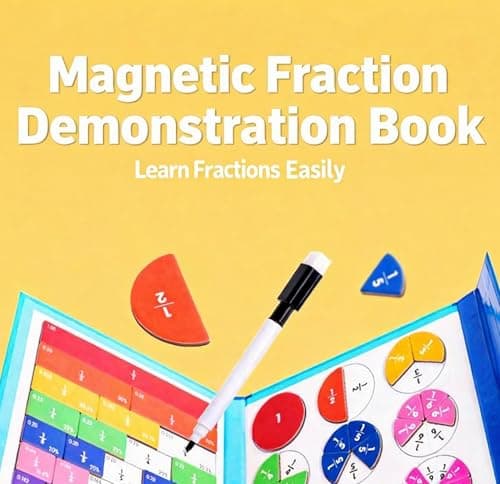 Magnetic Fraction Educational Puzzle, Magnetic Fraction Demonstration Book with Fraction Tiles & Circles, Fraction Manipulatives for Elementary School, Math Learning Skills for Kids - Thumbnail 2