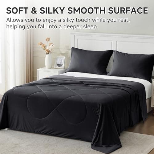 HOMFINE Cooling Comforter Twin Size, Black Summer Cooling Blanket for Hot Sleepers and Night Sweats, Japanese Double-Sided Cold Tech Fabric Q-Max 0.45, Soft Breathable Silky Smooth Lightweight - Thumbnail 4