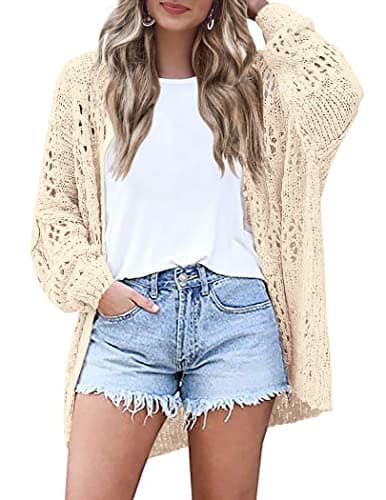 HOTOUCH Cream Cardigan for Women Crochet Oversized Summer Lightweight Open Front Cardigans Beige XL - Image 1