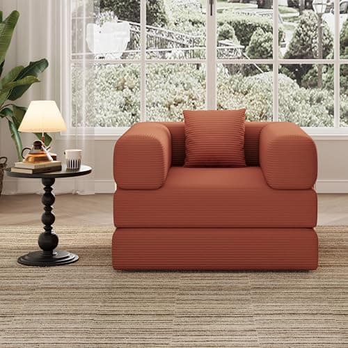 BSHOMGI Folding Sofa Bed, 2 in 1 Convertible Sofas to Lounger Comfy Single Bean Bag Chair Floor Portable Foldable Sleeper Lazy Futon Couch Chair for Bedroom, Living Room(Orange, 35.43" Single Sofa) - Image 1