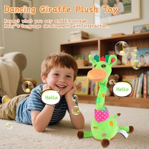 LUKETURE Dancing Talking Singing Green Giraffe Toy Stuffed Plush, Interactive Stuffed Animal Toy, Musical Giraffe Plush with Record & Repeat, Sings 10 Songs, LED Lights - Thumbnail 3
