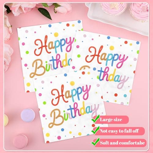 NatNarr 50 Pcs Happy Birthday Paper Plates and Napkins, 7 Inch Colorful Polka Dot Birthday Cake Dessert Plates Disposable Tableware Set for Birthdays Party Decorations, 25 Guests - Thumbnail 5