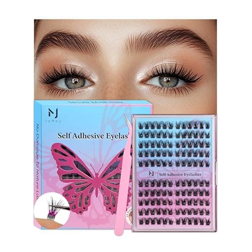 JoMay Self-Adhesive Eyelashes, Press on Lashes No Glue Needed, Glueless Pre-Glued D Curl Cluster Lashes for Beginners, No Residue, Pre-Separated L/R Eye, 1-Step DIY, 120PCS (X10) - Image 1