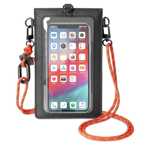 SHOMICO Small Crossbody Bags for Women, Faux Leather Cell Phone Purse Crossbody, Cross Body Purse with Touchable Clear Phone Window & Charging Port, Purses with Orange Adjustable Crossbody Strap - Image 1