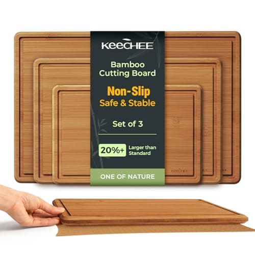 Keechee Bamboo Cutting Board with Non-slip Mat, Cutting Boards for Kitchen Meal Prep & Serving - Wood Serving Board Sets with Deep Juice Groove Ideal Kitchen Gifts - Image 1