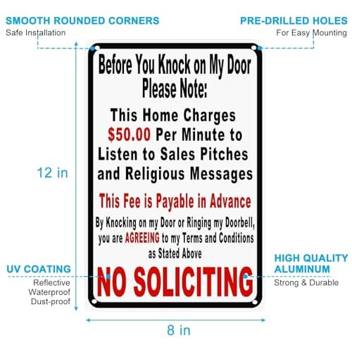 Carastora Vintage Metal Tin Sign Funny Sarcastic Party Wall Art Decor Signs, Before You Knock On My Door Sign No Soliciting Metal Sign 12x8 Inches - Thumbnail 6